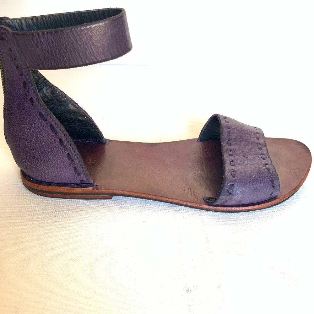 Corsair Purple Leather Ankle Strap Flat Sandals 40